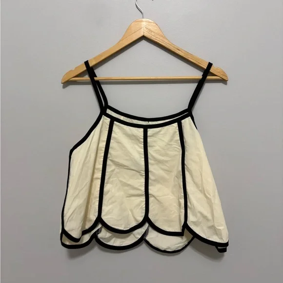 Scalloped Hem Contrast Trim Cream Sleeveless Summer Skort Set - Picture 6 of 11